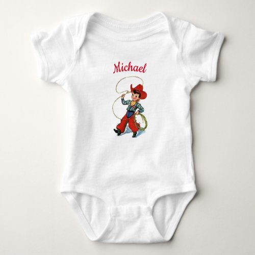 Rodeo cowboy with lasso rope personalized name boy baby bodysuit