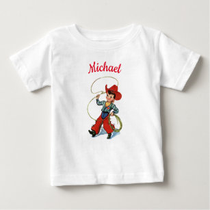 Rodeo cowboy with lasso rope personalized name boy baby T-Shirt