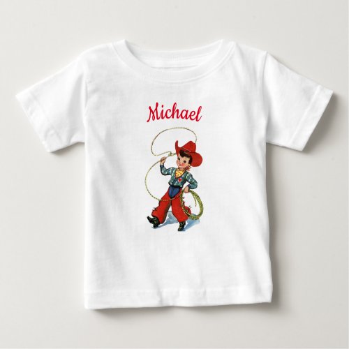 Rodeo cowboy with lasso rope personalized name boy baby T_Shirt