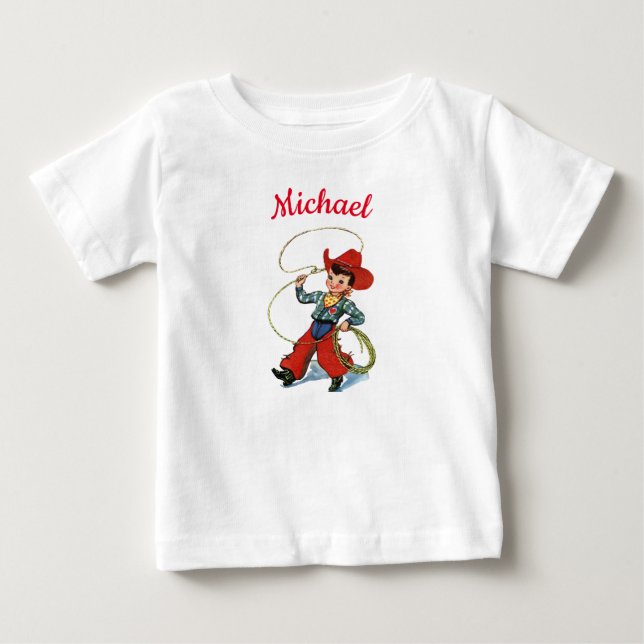 Rodeo cowboy with lasso rope personalized name boy baby T-Shirt (Front)