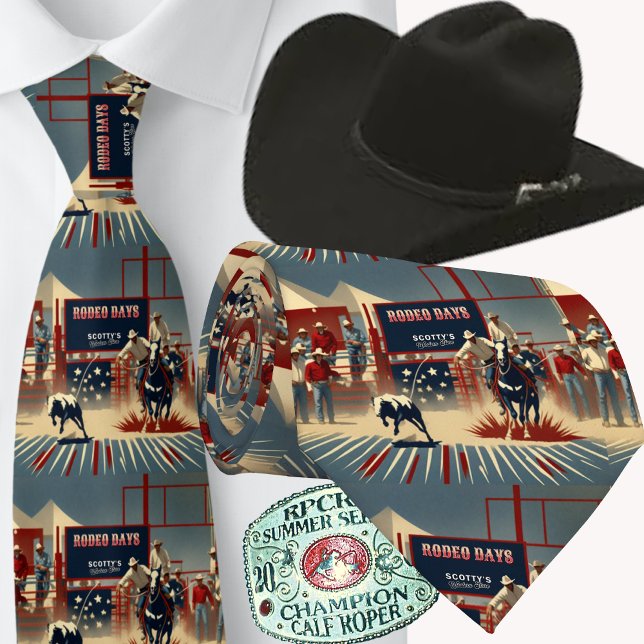 Rodeo Cowboys Calf Roping Rodeo Days Neck Tie (Western Rodeo Cowboy Calf Roping Print Men's Necktie)