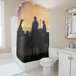 Rodeo Cowboys Sitting On Horses At The Rodeo Gate Shower Curtain
