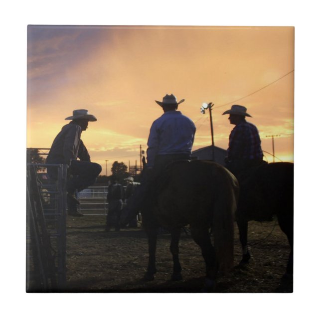 Rodeo Cowboys Waiting To Ride Ceramic Tile (Front)