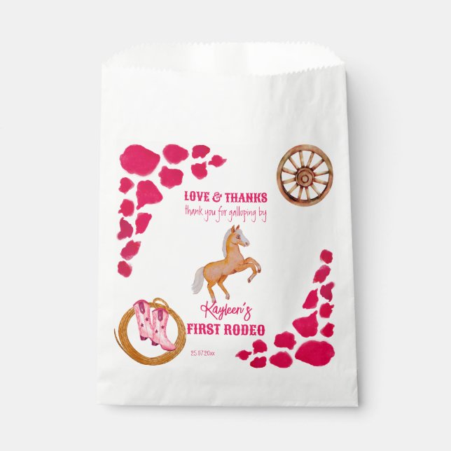 Rodeo cowgirl birthday pink cow pattern pony  favor bag (Front)