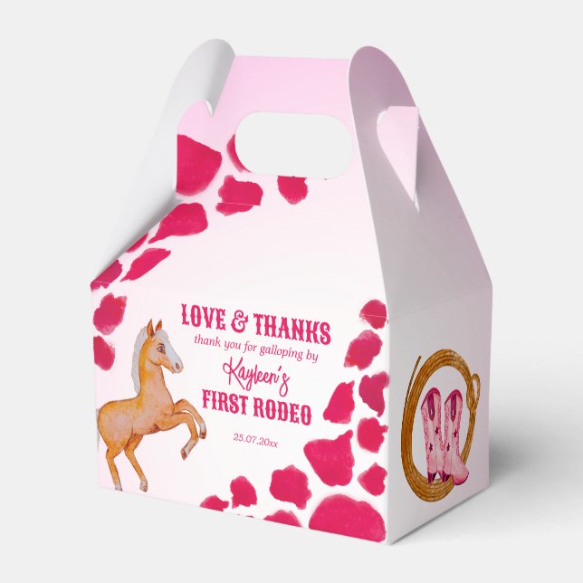 Rodeo cowgirl birthday pink cow pattern pony  favor boxes (Front Side)