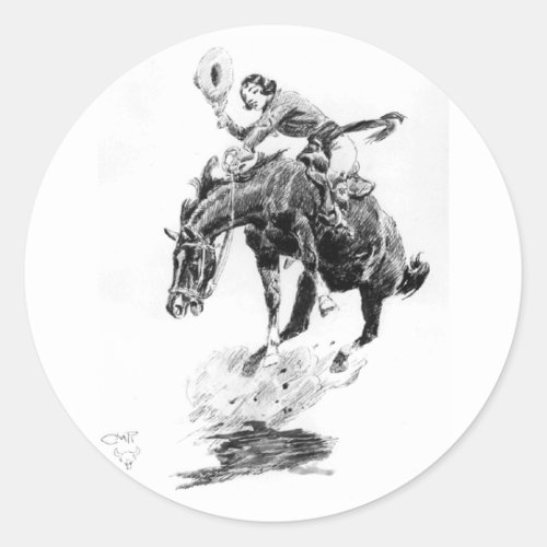 Rodeo Cowgirl by CM Russell Classic Round Sticker