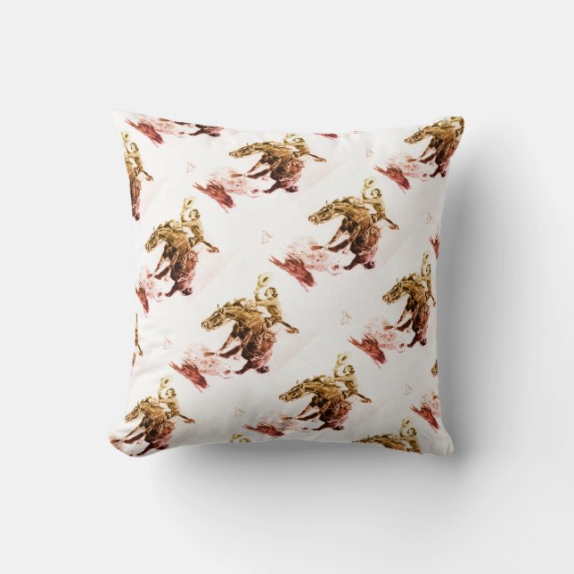 Rodeo Cowgirl (by C.M. Russell) Throw Pillow (Front)