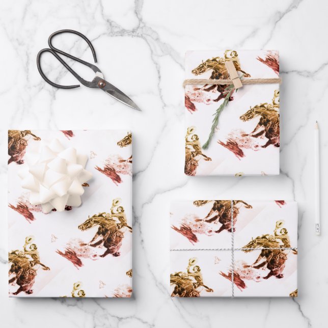 Rodeo Cowgirl (by C.M. Russell) Wrapping Paper Sheets (Front)