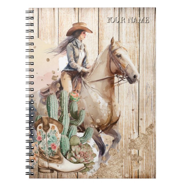Rodeo cowgirl desert outride cactus cowboy boots notebook (Front)