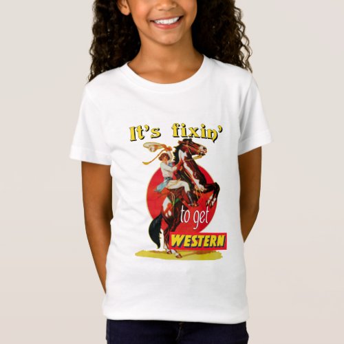 Rodeo Cowgirl On Horse Fixin to Get Western T_Shirt