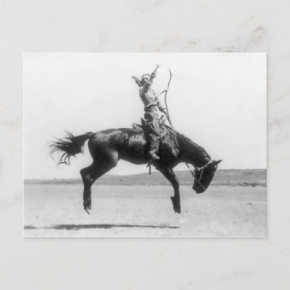 Rodeo Cowgirl on horse vintage photo Postcard