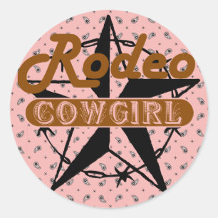 Rodeo Cowgirl Pink Bandanna Star Barbed Wire Classic Round Sticker