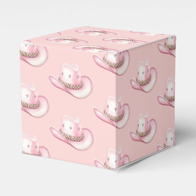 Rodeo Cowgirl Pink Hat Baby Shower Favor Boxes (Front Side)