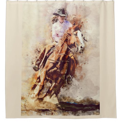 Rodeo Cowgirl riding horse shower curtain