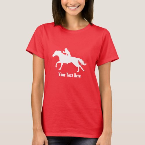 Rodeo Cowgirl wearing helmet on Horseback T_Shirt