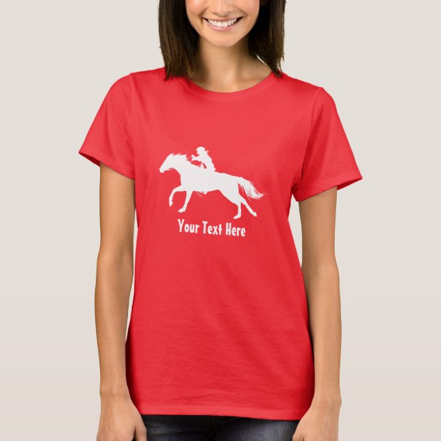 Rodeo Cowgirl (wearing helmet) on Horseback T-Shirt (Front)