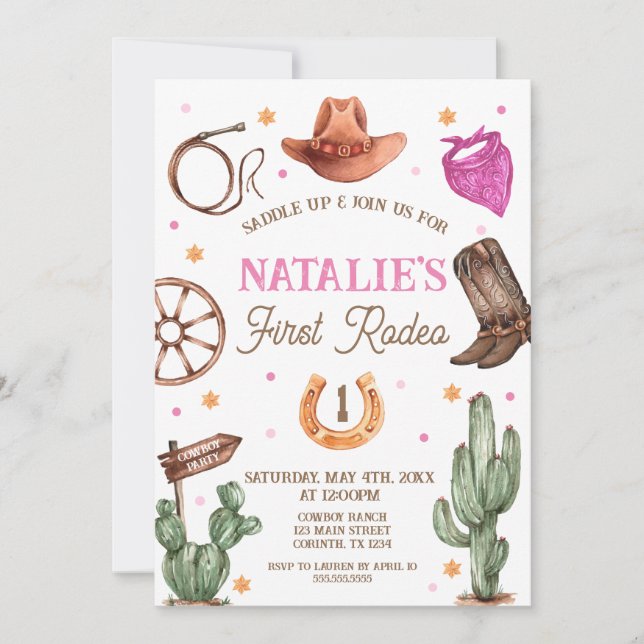 Rodeo Cowgirl western Birthday Party Invitation (Front)
