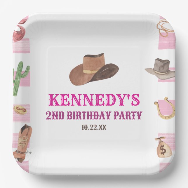 Rodeo Cowgirl Western Wild West Birthday Party Paper Plates (Front)