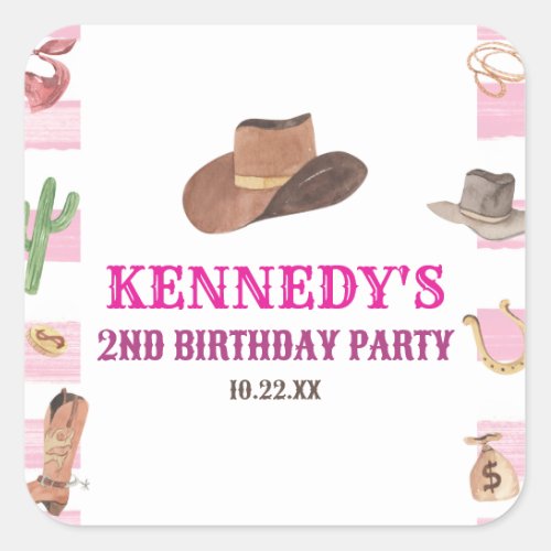 Rodeo Cowgirl Western Wild West Birthday Party Square Sticker