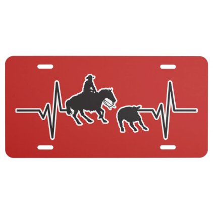 Rodeo Cutting Horse - Heartbeat Pulse Graphic License Plate