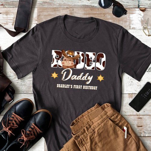 Rodeo Daddy Cowboy cow pattern  birthday matching T_Shirt