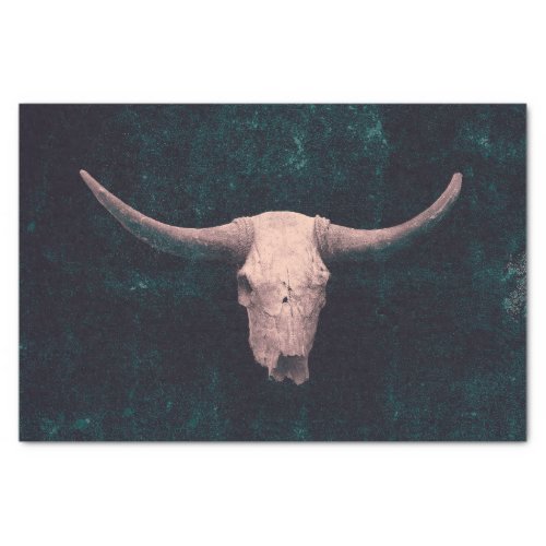 Rodeo Dark Teal Green Rustic Western Bull Skull Tissue Paper