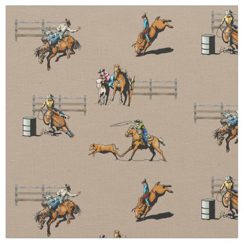 Rodeo Events Western Cowboy Cowgirl Horse Fabric