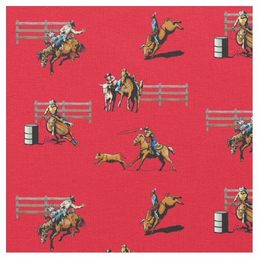 Rodeo Events Western Cowboy Cowgirl Horse Fabric