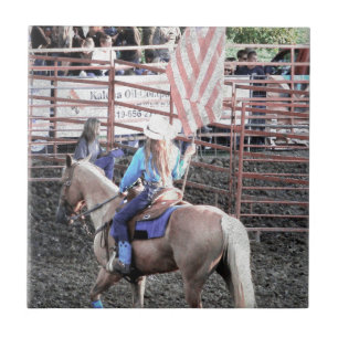 Rodeo Flag Horse and Cowgirl Tile