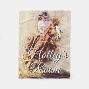 Rodeo Girl On Horse Painting Art Personalized Fleece Blanket