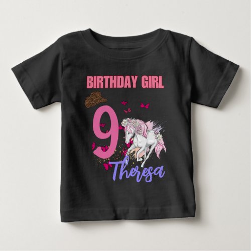 Rodeo Horses Pony Flowers Birthday Party Girl  Baby T_Shirt