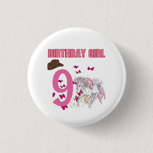 Rodeo Horses Pony Flowers Birthday Party Girl Button