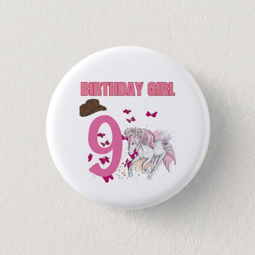 Rodeo Horses Pony Flowers Birthday Party Girl  Button