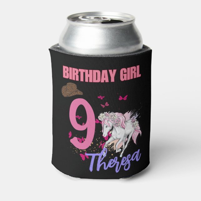Rodeo Horses Pony Flowers Birthday Party Girl  Can Cooler (Can Back)