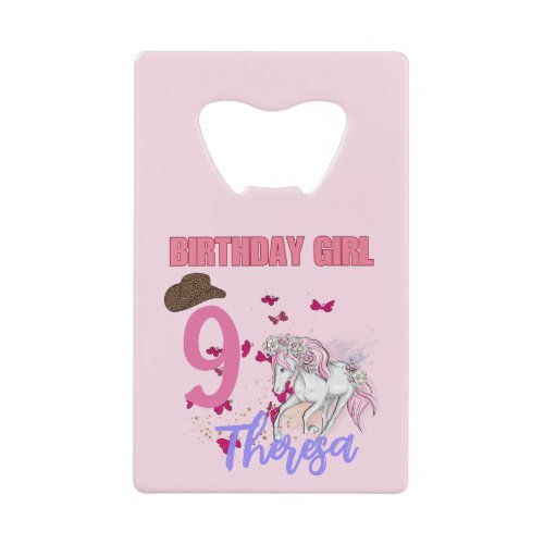 Rodeo Horses Pony Flowers Birthday Party Girl  Credit Card Bottle Opener