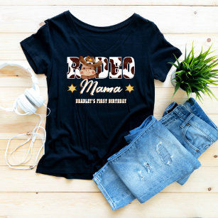 Rodeo Mama Cowboy cow pattern  birthday matching T-Shirt