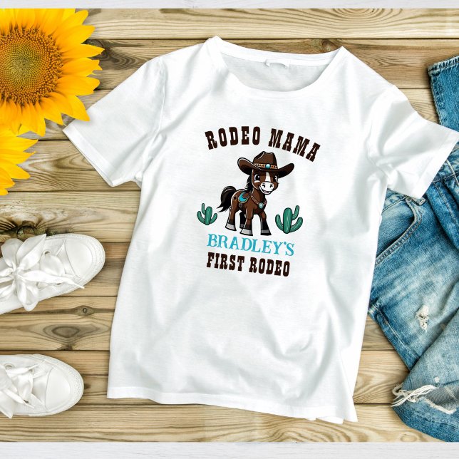  Rodeo mama cowboy horse birthday party matching T-Shirt (Rodeo mama cowboys first rodeo birthday party t-shirt matching family photoshoot shirt photo props)