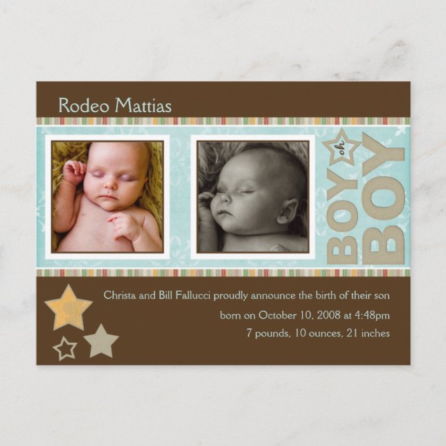 Rodeo Mattias Birth Announcement Postcard (Front)