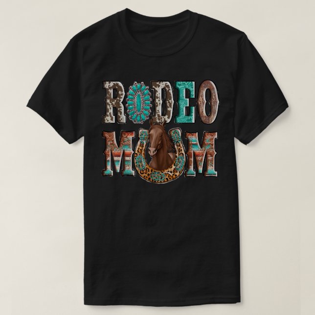 Rodeo Mom Horseshoes Western Cowhide Mom Leopard T T-Shirt (Design Front)