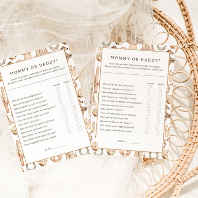 Rodeo Neutral Baby Shower Mommy or Daddy Game  (Creator Uploaded)