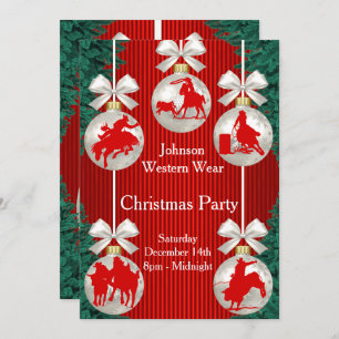 Rodeo Ornaments Wreath Border Red Invitation