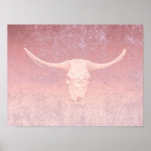 Rodeo Pink Art Texture Rustic Bull Skull Poster