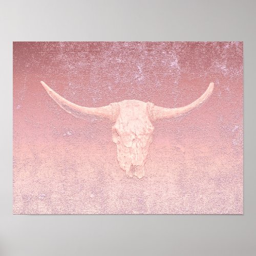 Rodeo Pink Art Texture Rustic Bull Skull Poster