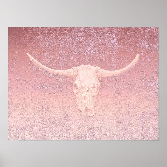 Rodeo Pink Art Texture Rustic Bull Skull Poster (Front)
