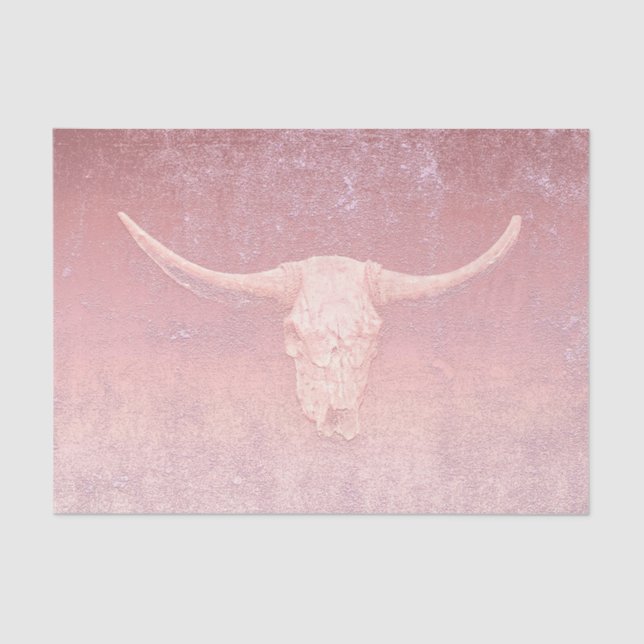Rodeo Pink Art Texture Rustic Bull Skull Tissue Paper (Front)