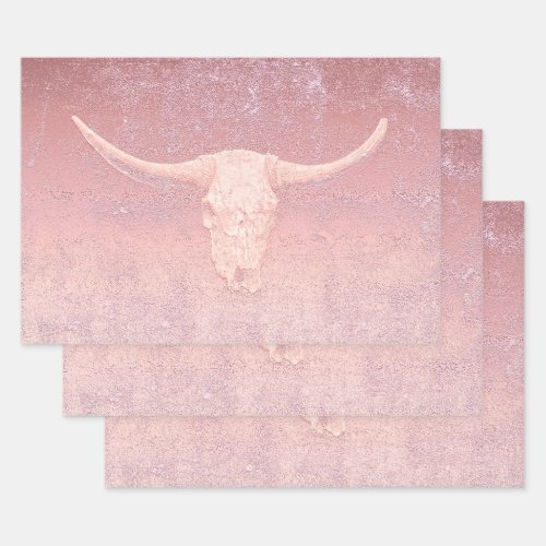 Rodeo Pink Art Texture Rustic Bull Skull Wrapping Paper Sheets