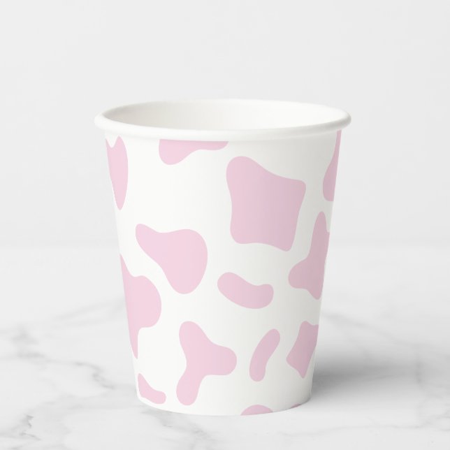 Rodeo Pink Cow Print Western Birthday Paper Cups (Front)
