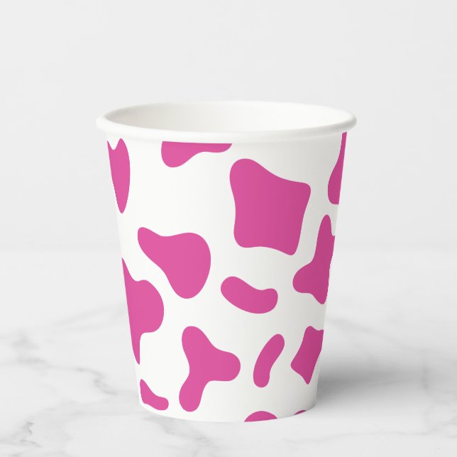 Rodeo Pink Cow Print Western Birthday Paper Cups (Front)