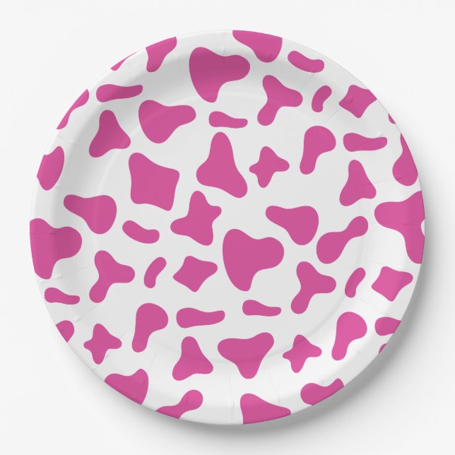 Rodeo Pink Cow Print Western Birthday Paper Plates (Front)