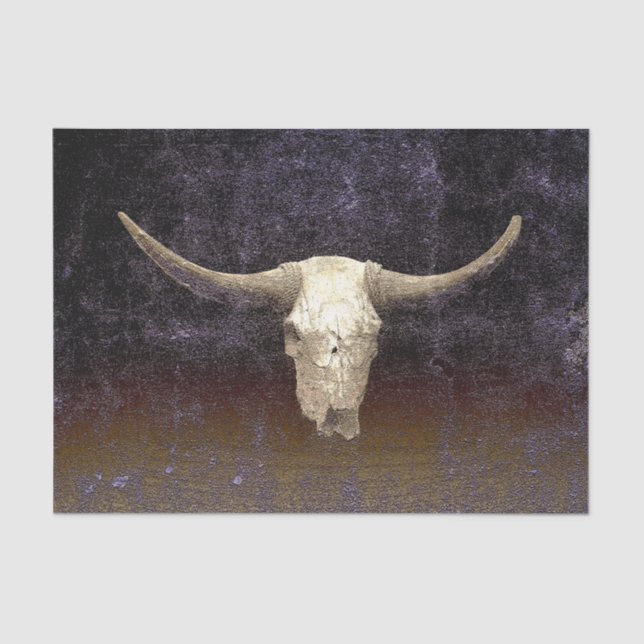 Rodeo Purple Brown Art Texture Rustic Bull Skull Tissue Paper (Front)